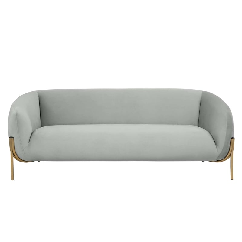 Zuno Three-Seater Upholstered Velvet Sofa with Gold Iron Legs in Light Gray
