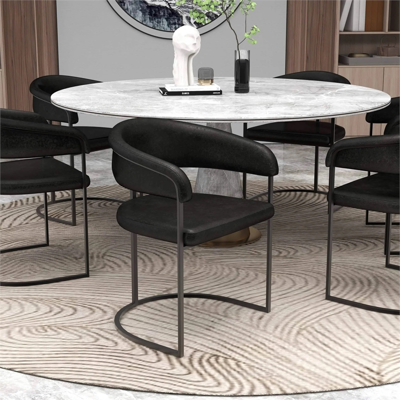 Aero Leather Upholstered Dining Chair with Powder-Coated Iron Frame in Charcoal