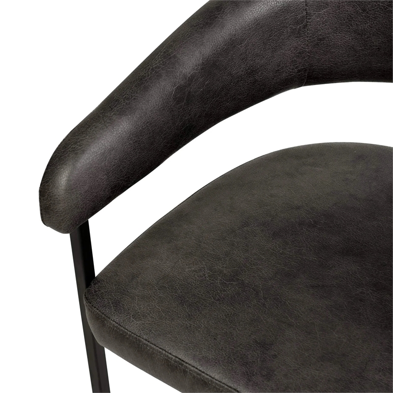 Aero Leather Upholstered Dining Chair with Powder-Coated Iron Frame in Charcoal