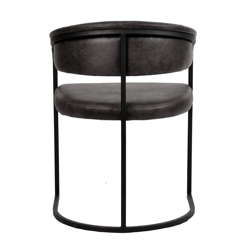 Aero Leather Upholstered Dining Chair with Powder-Coated Iron Frame in Charcoal