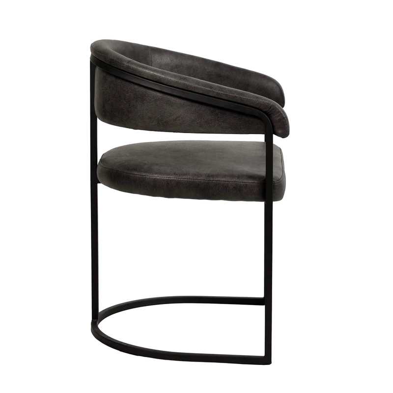 Aero Leather Upholstered Dining Chair with Powder-Coated Iron Frame in Charcoal