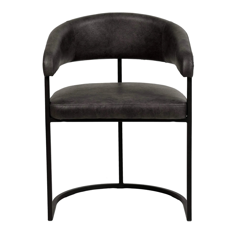 Aero Leather Upholstered Dining Chair with Powder-Coated Iron Frame in Charcoal