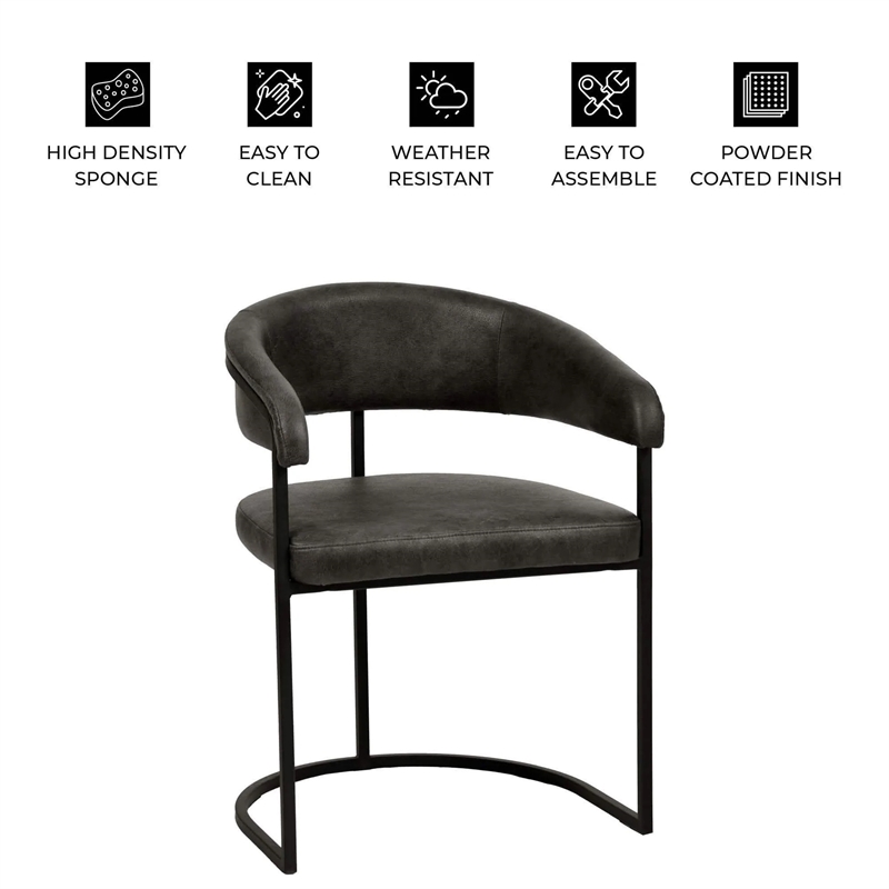 Aero Leather Upholstered Dining Chair with Powder-Coated Iron Frame in Charcoal
