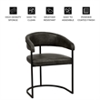 Aero Leather Upholstered Dining Chair with Powder-Coated Iron Frame in Charcoal