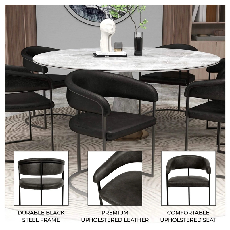 Aero Leather Upholstered Dining Chair with Powder-Coated Iron Frame in Charcoal