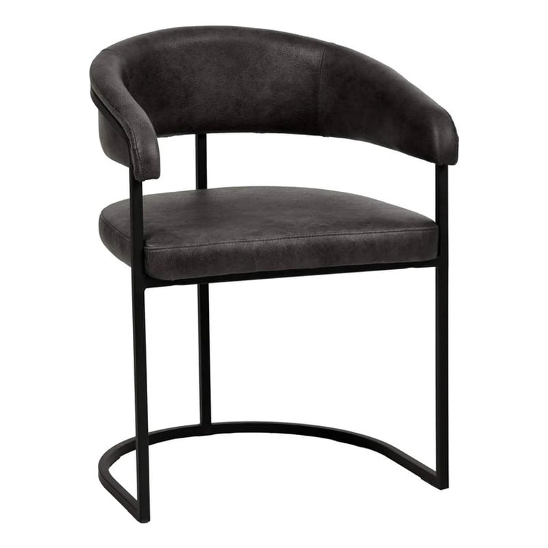Aero Leather Upholstered Dining Chair with Powder-Coated Iron Frame in Charcoal