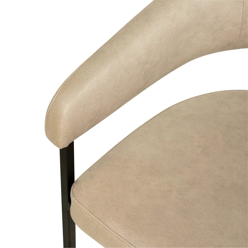 Aero Leather Upholstered Dining Chair with Powder-Coated Iron Frame in Oatmeal