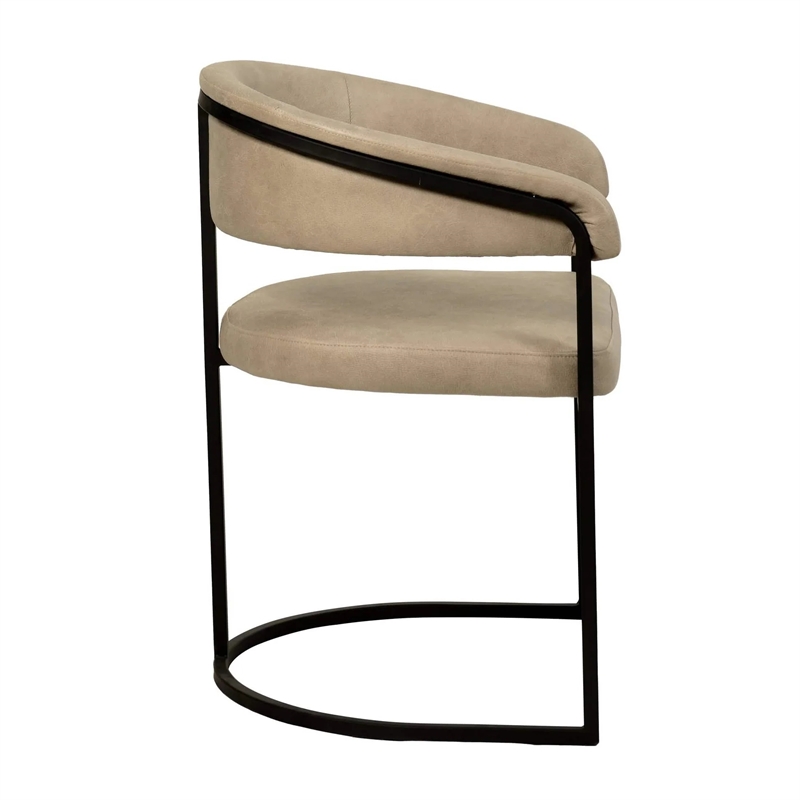 Aero Leather Upholstered Dining Chair with Powder-Coated Iron Frame in Oatmeal