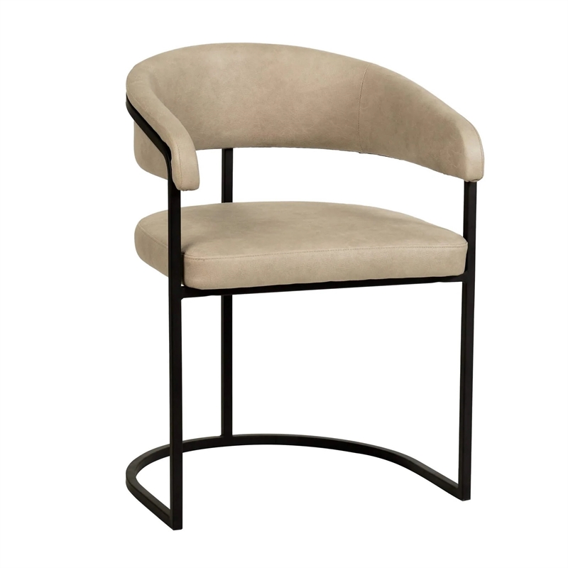Aero Leather Upholstered Dining Chair with Powder-Coated Iron Frame in Oatmeal