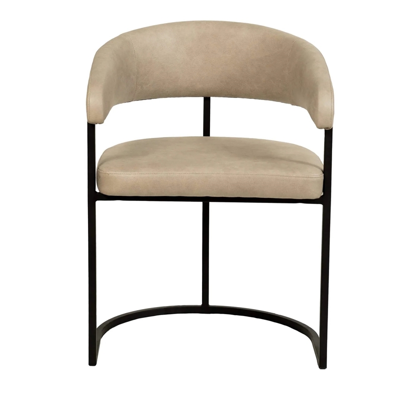 Aero Leather Upholstered Dining Chair with Powder-Coated Iron Frame in Oatmeal