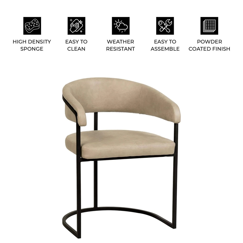 Aero Leather Upholstered Dining Chair with Powder-Coated Iron Frame in Oatmeal