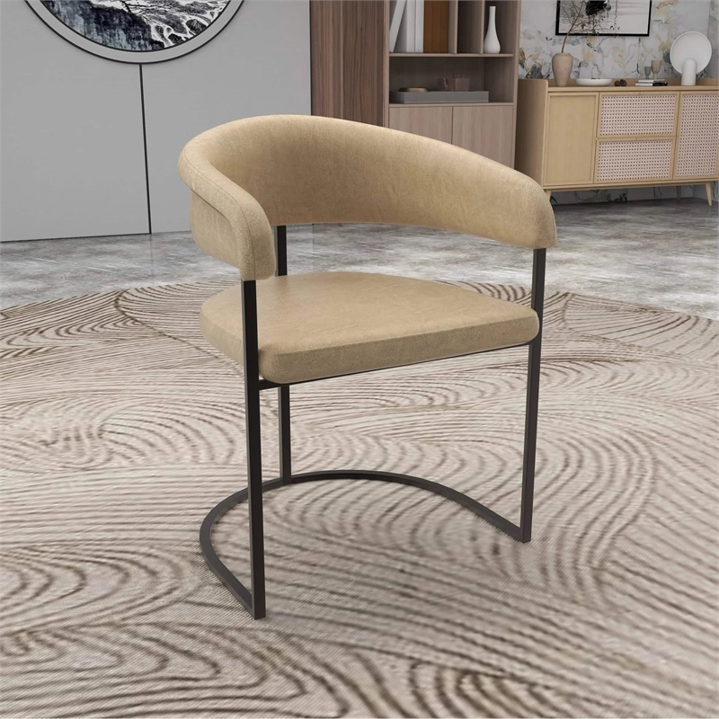Aero Leather Upholstered Dining Chair with Powder-Coated Iron Frame in Oatmeal
