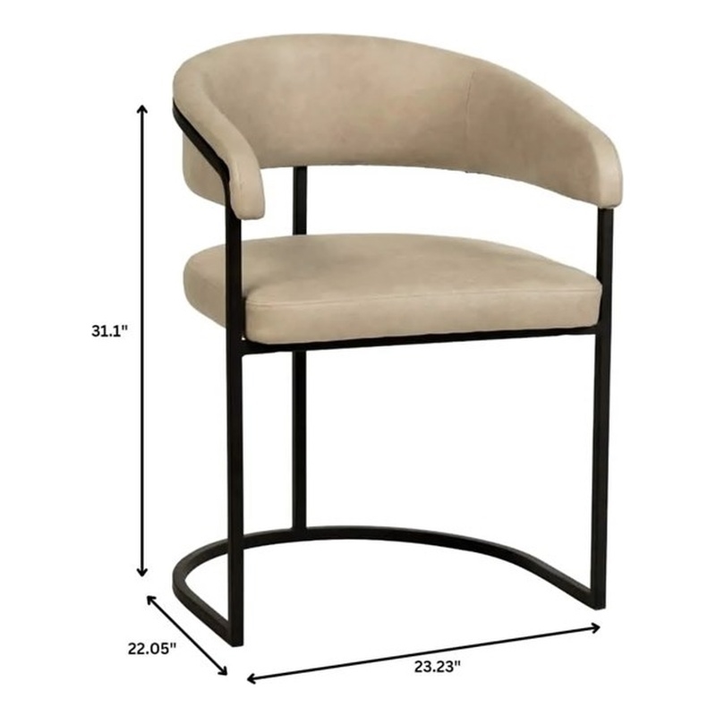 Aero Leather Upholstered Dining Chair with Powder-Coated Iron Frame in Oatmeal