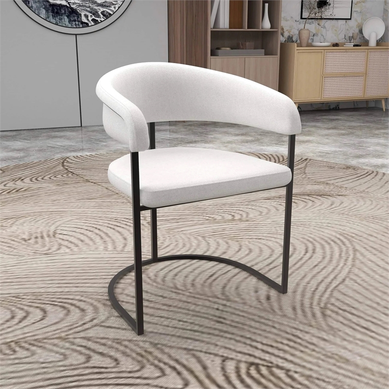 Aero Fabric Upholstered Dining Chair with Powder-Coated Iron Frame in White