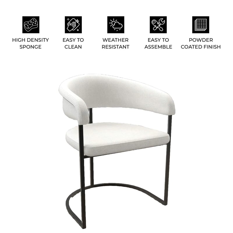 Aero Fabric Upholstered Dining Chair with Powder-Coated Iron Frame in White