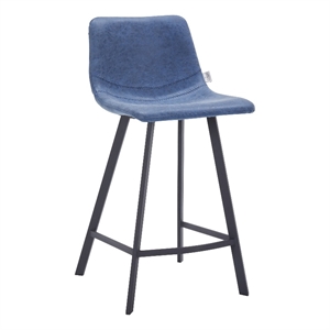 35&quot Leather Counter Stool with Stainless Steel Base & Footrest in Peacock Blue
