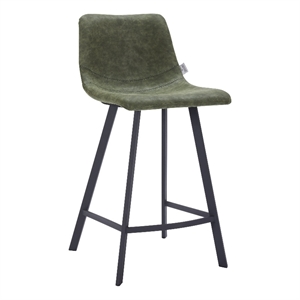 35&quot Leather Counter Stool with Stainless Steel Base & Footrest in Olive Green