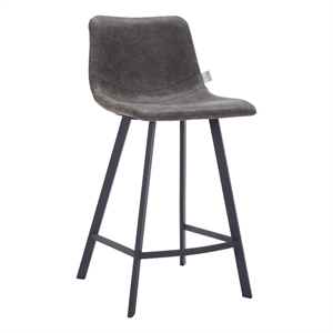 35&quot Leather Counter Stool with Stainless Steel Base & Footrest in Gray