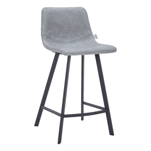 35&quot Leather Counter Stool with Stainless Steel Base & Footrest in Light Gray