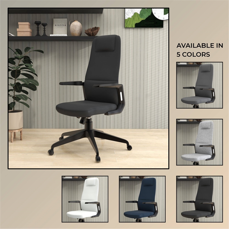 High-Back Office Chair in Leather Adjustable Height Swivel in Black