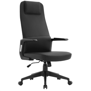 high-back office chair in leather adjustable height swivel in black