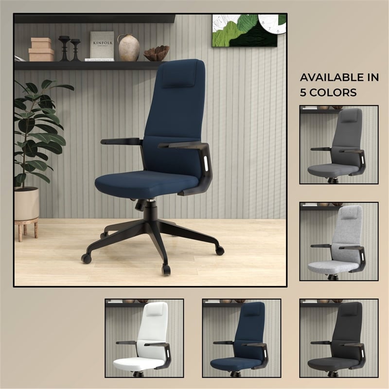 High-Back Office Chair in Leather Adjustable Height Swivel in Blue