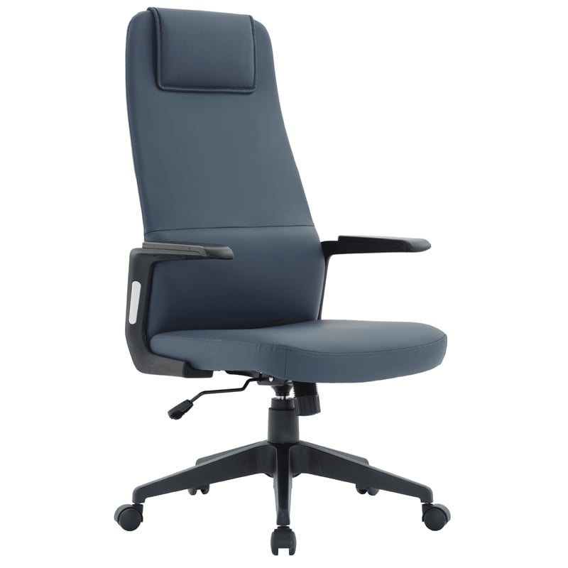 High-Back Office Chair in Leather Adjustable Height Swivel in Blue