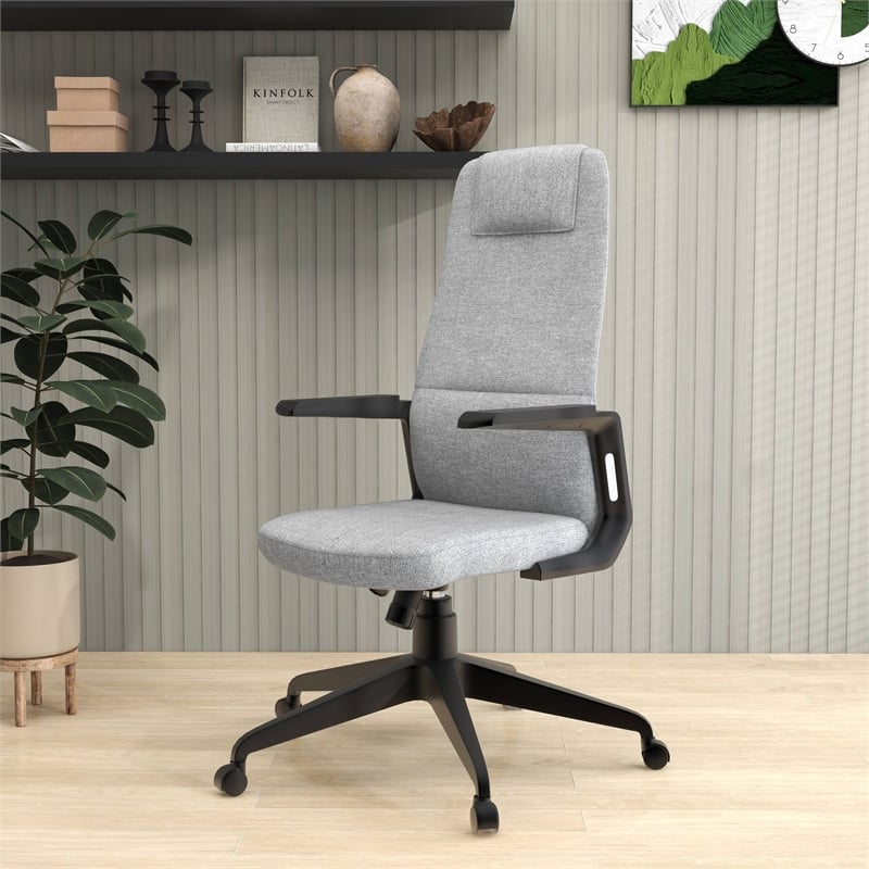 High-Back Office Chair in Polyester Adjustable Height Swivel in Gray Polyester