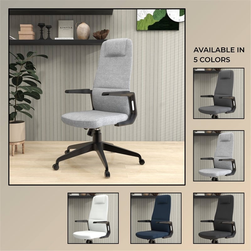 High-Back Office Chair in Polyester Adjustable Height Swivel in Gray Polyester