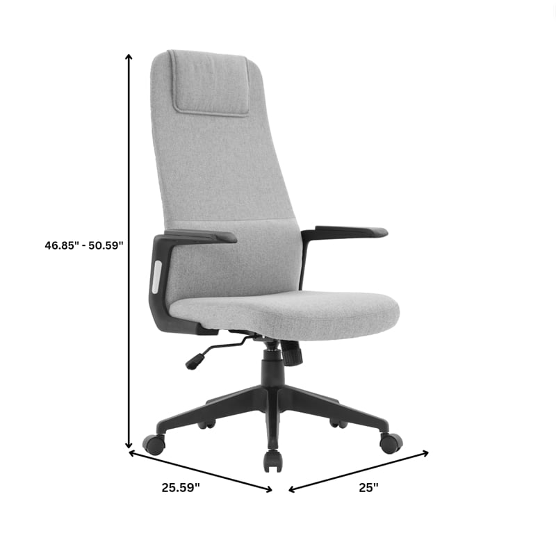 High-Back Office Chair in Polyester Adjustable Height Swivel in Gray Polyester
