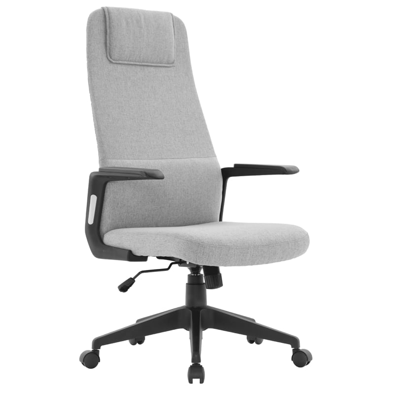 High-Back Office Chair in Polyester Adjustable Height Swivel in Gray Polyester