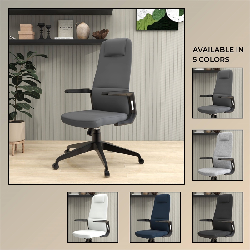 High-Back Office Chair in Leather Adjustable Height Swivel in Gray