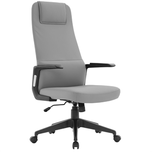 high-back office chair in leather adjustable height swivel in gray