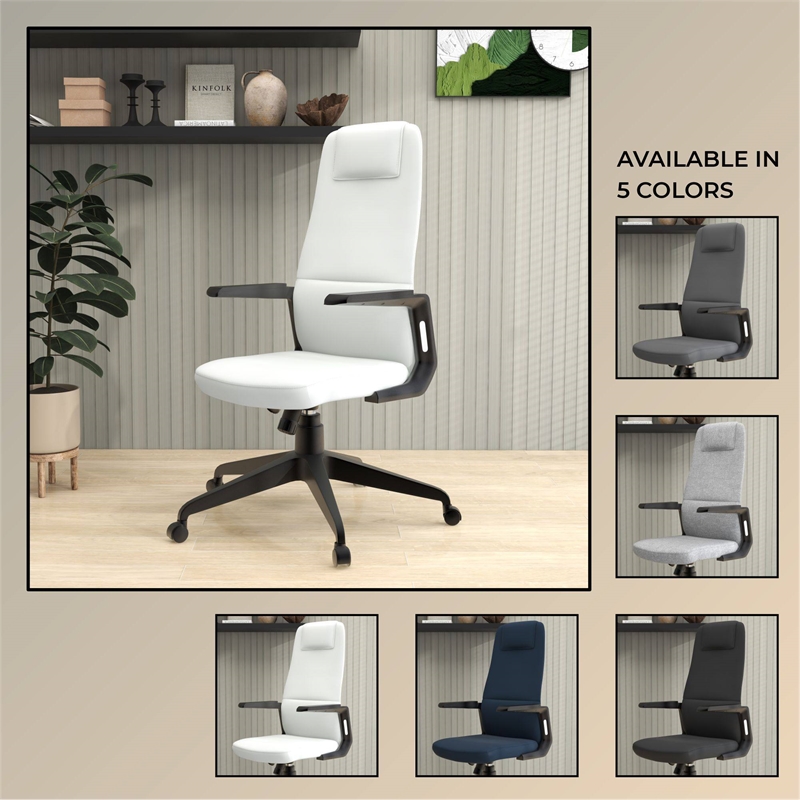 High-Back Office Chair in Leather Adjustable Height Swivel in White