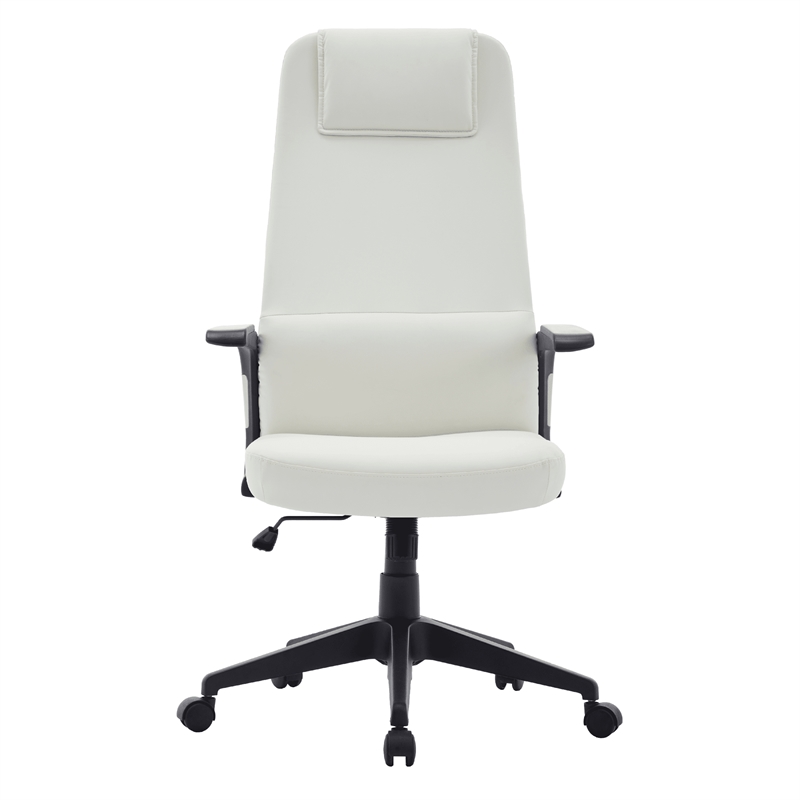 High-Back Office Chair in Leather Adjustable Height Swivel in White