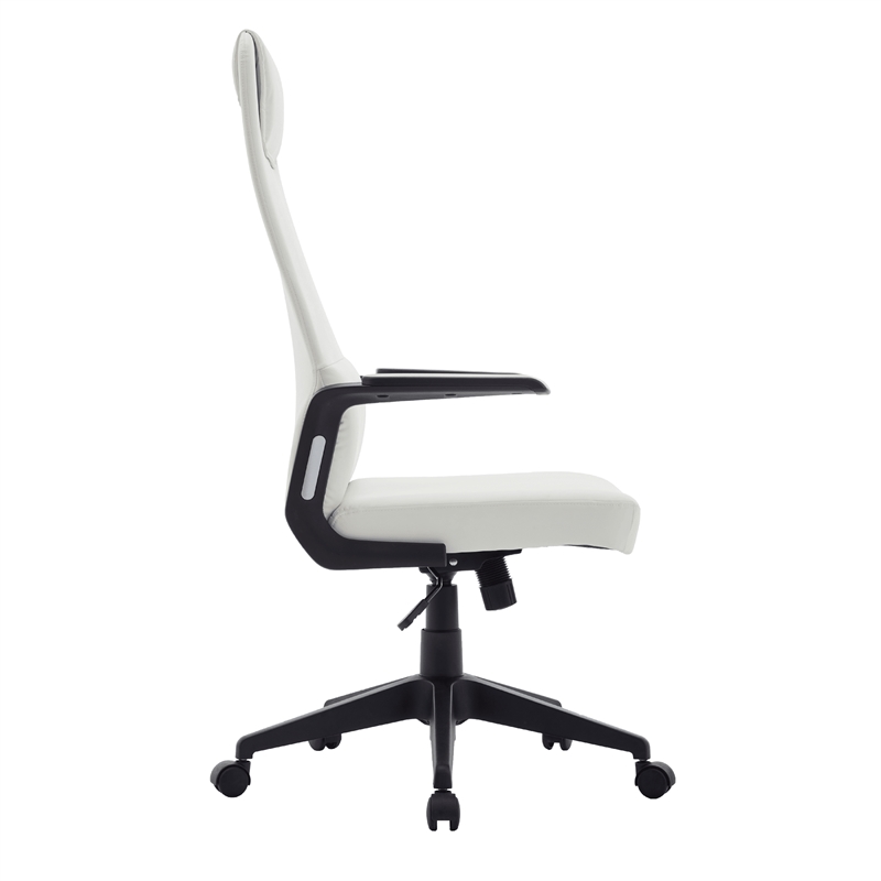 High-Back Office Chair in Leather Adjustable Height Swivel in White