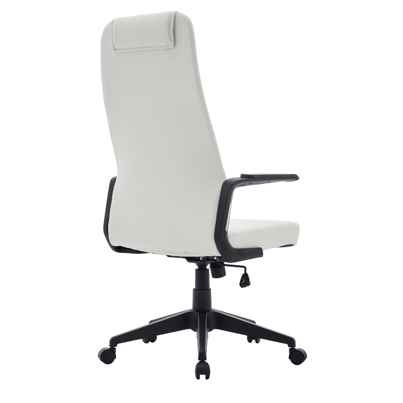 High-Back Office Chair in Leather Adjustable Height Swivel in White
