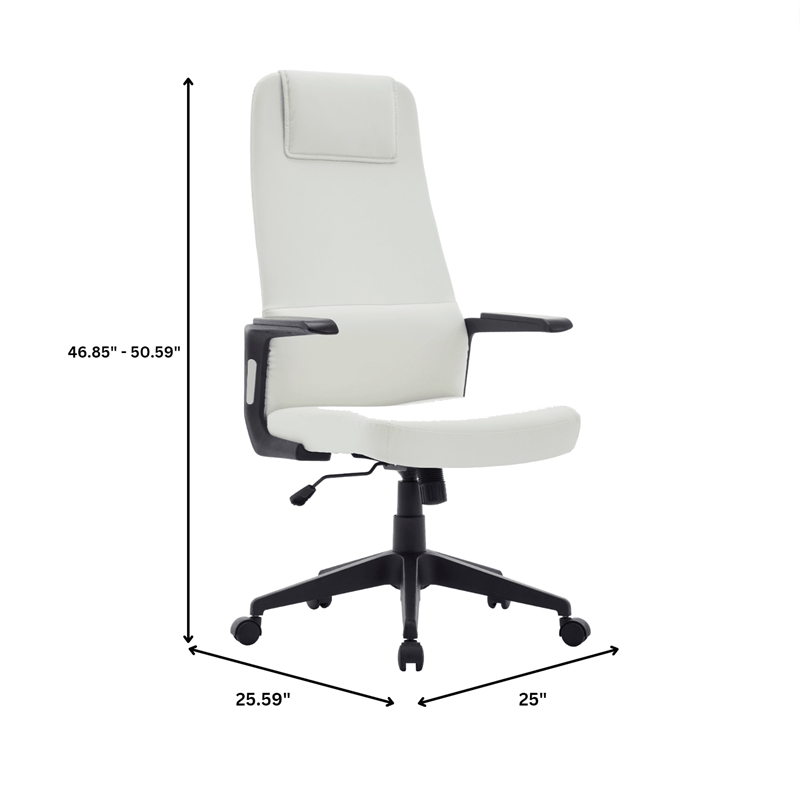 High-Back Office Chair in Leather Adjustable Height Swivel in White