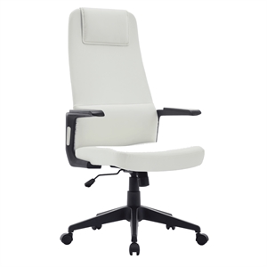 high-back office chair in leather adjustable height swivel in white