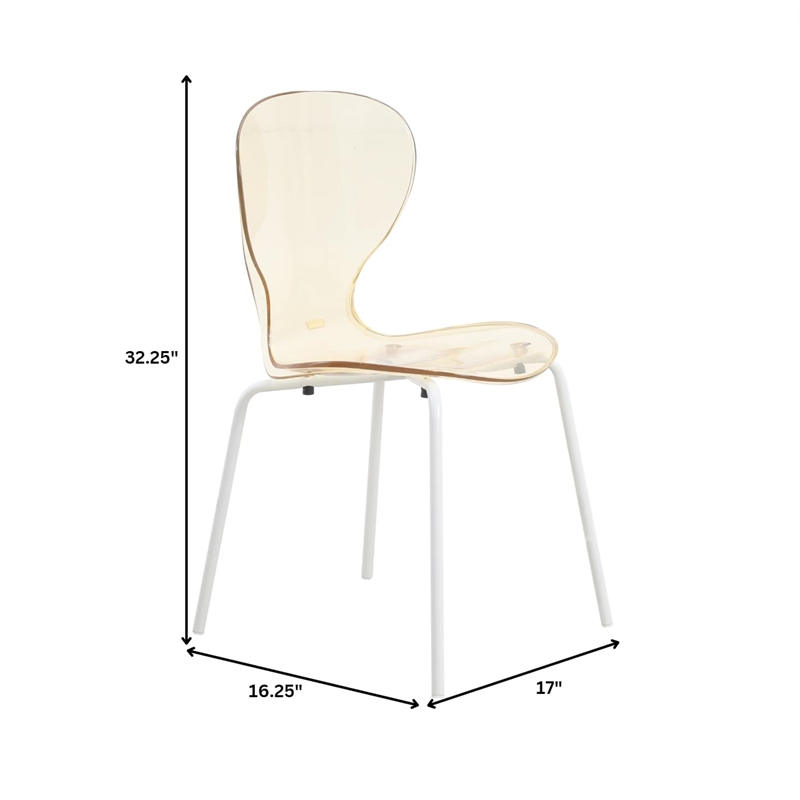 Transparent Plastic Dining Chair White Stainless Steel Base in Amber