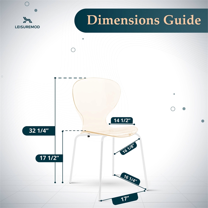 Transparent Plastic Dining Chair White Stainless Steel Base in Amber