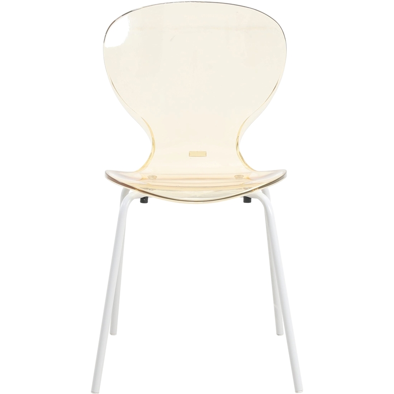 Transparent Plastic Dining Chair White Stainless Steel Base in Amber