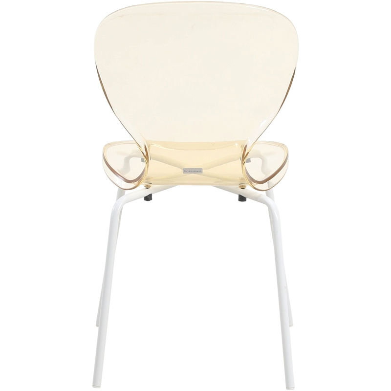 Transparent Plastic Dining Chair White Stainless Steel Base in Amber