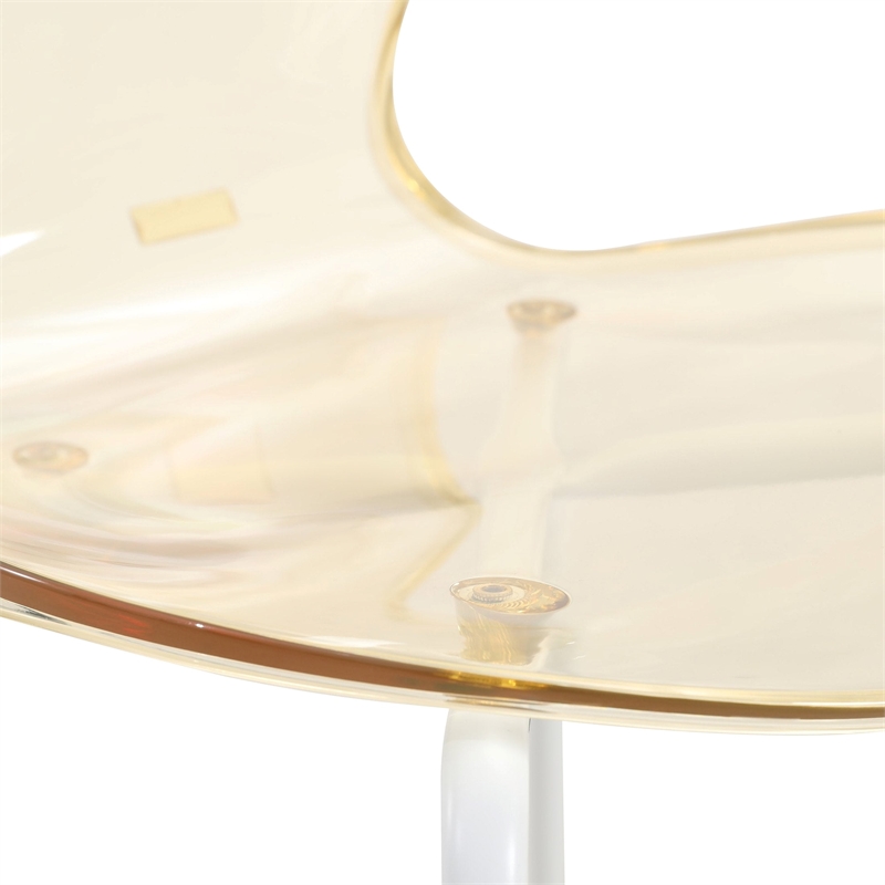 Transparent Plastic Dining Chair White Stainless Steel Base in Amber