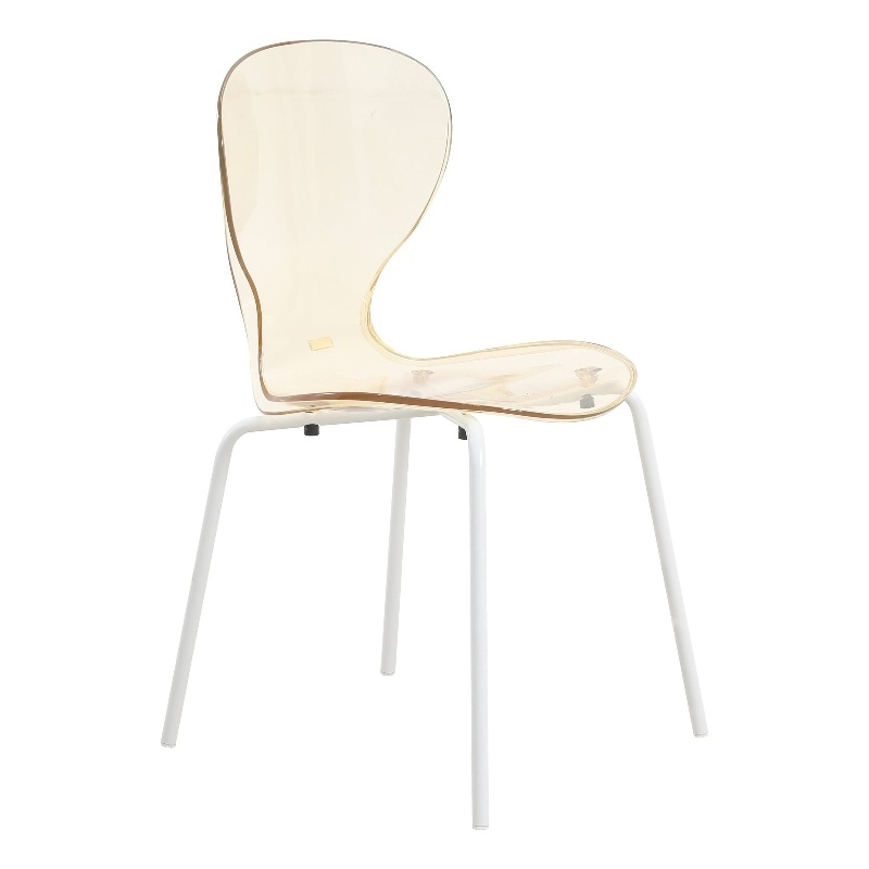 Transparent Plastic Dining Chair White Stainless Steel Base in Amber