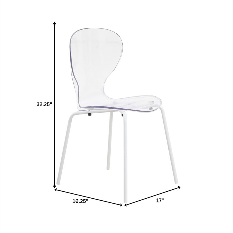 Transparent Plastic Dining Chair White Stainless Steel Base in Clear