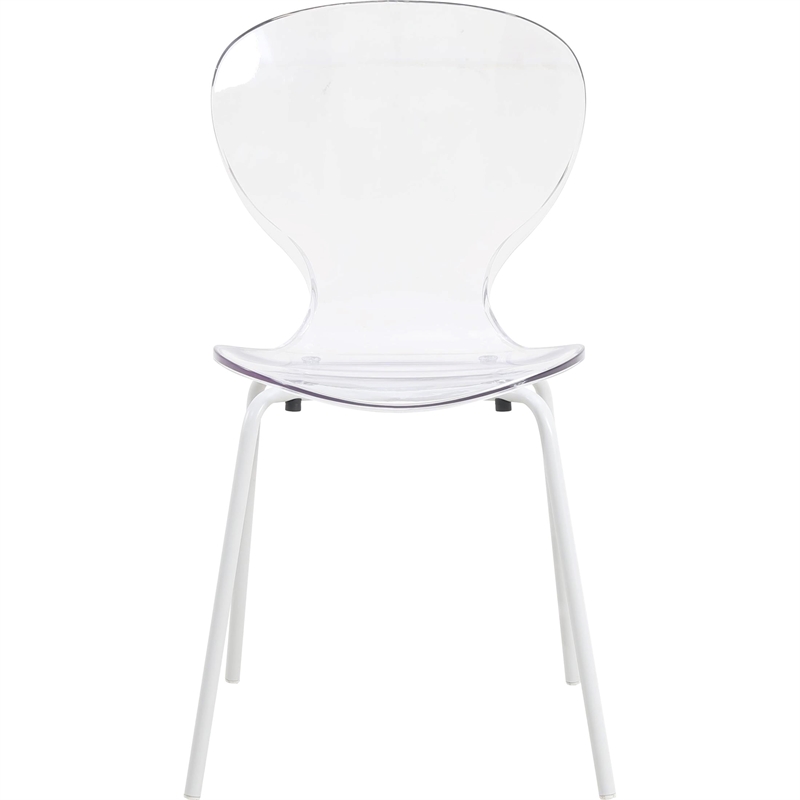Transparent Plastic Dining Chair White Stainless Steel Base in Clear