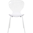 Transparent Plastic Dining Chair White Stainless Steel Base in Clear