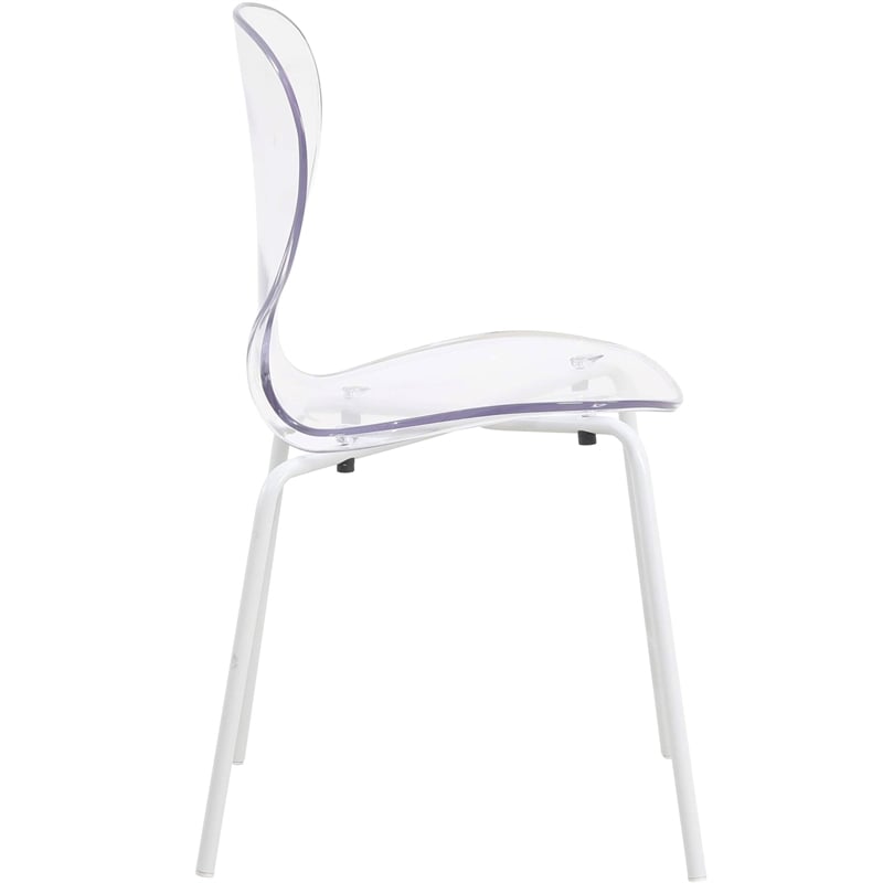 Transparent Plastic Dining Chair White Stainless Steel Base in Clear