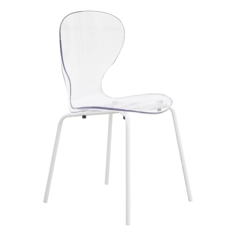 Transparent Plastic Dining Chair White Stainless Steel Base in Clear